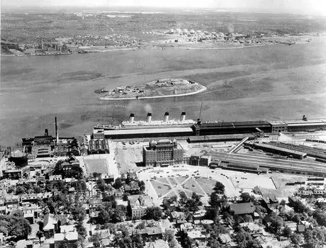 Aerial view of Nova Scotian Hotel and harbour