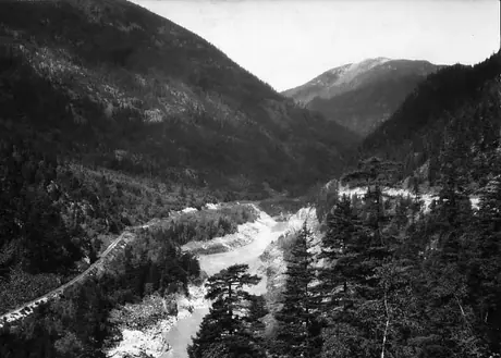 Canadian Northern Railway tracks along the Fraser River, near Lytton
