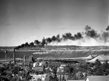 View of the International Paper Co. Plant and the town of Dalhousie