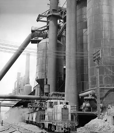 Canadian National Railway cars at the blast furnace of the Dominion Steel and Coal Company plant