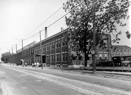 Exterior view of Fittins Ltd., manufacturer of pipe fittings, Bruce St., Oshawa