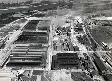 Aerial view of Aluminum plant, Arvida, Quebec