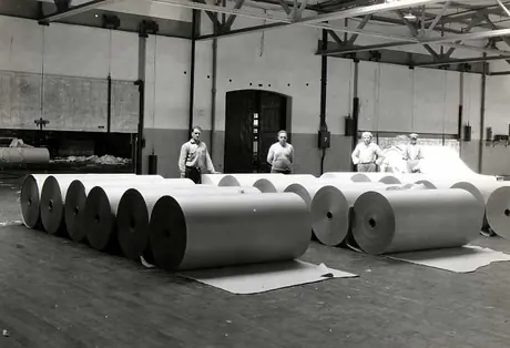 Stock room with rolls of paper
