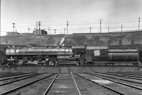 Central Vermont Railway 2-10-4 steam locomotive T-3-a 708 at Turcot roundhouse, Montreal