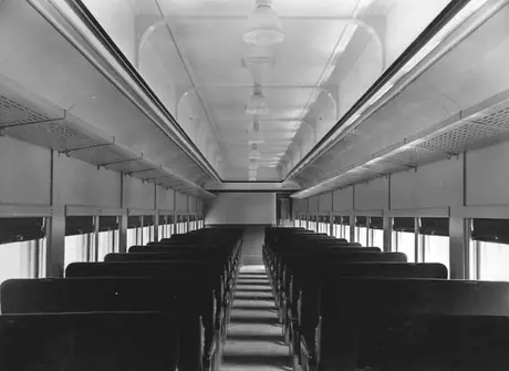 Interior of Central Vermont Railway passenger car 390 after modernization.