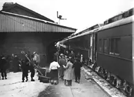 Ski train arrives at Waterbury, Vermont (for Stowe).