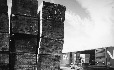 Lumber distribution yard on the Central Vermont Railway.