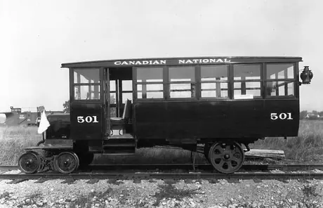 Gasoline-pwered passenger railcar 501, built by Ledoux Jennings in 1921 and scrapped in 1935.