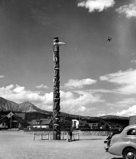 Haida totem located at Jasper Station