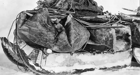 Front half of packed, two-piece Inuit dogsled.
Original caption: