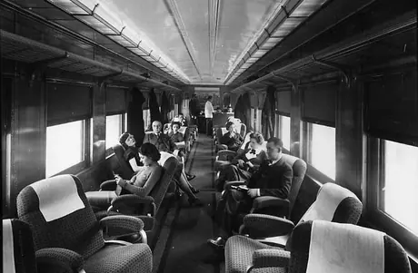 Interior of a buffet car of The Ambassador, Central Vermont Railway.