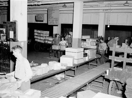 Shipments being sorted in a Toronto freight terminal