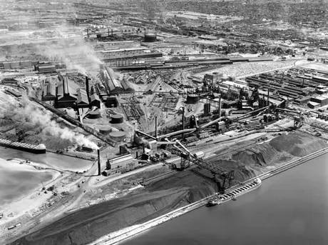 Aerial view of the steel factories of Hamilton