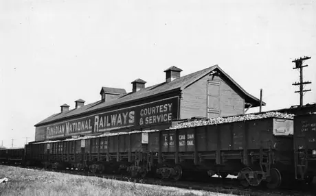 A CNR freight train loaded with sugarbeets in the Fort Garry Yard