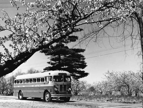 A bus driving through the Niagara region
