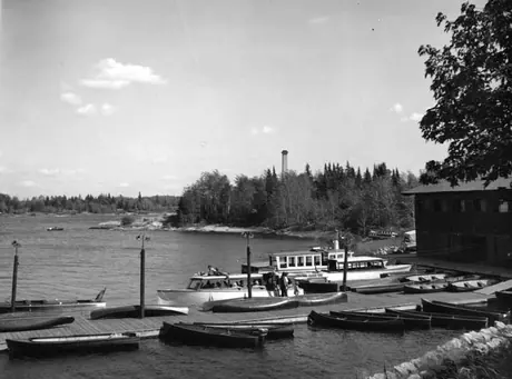 A view of the boat landing at Minaki Lodge