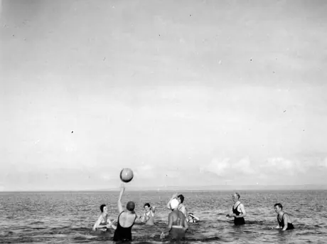 Bathers playing in the water, Pictou Lodge