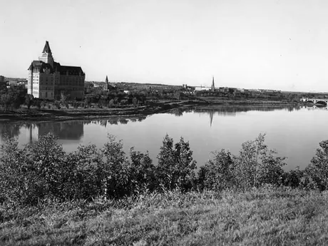 A view of the Bessborough Hotel across the Saskatchewan River