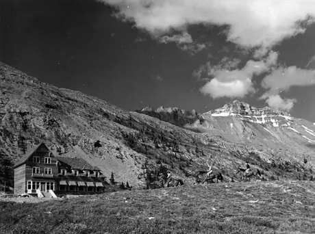 Riding party returning to the Chalet at Athabasca Glacier, Jasper