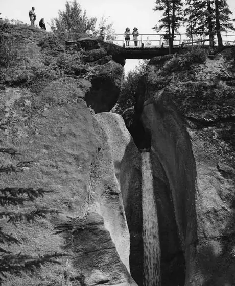 Tourists at Punch Bowl Falls, Jasper