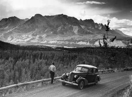 Taking in a view of the mountains from the Miette Road, Jasper