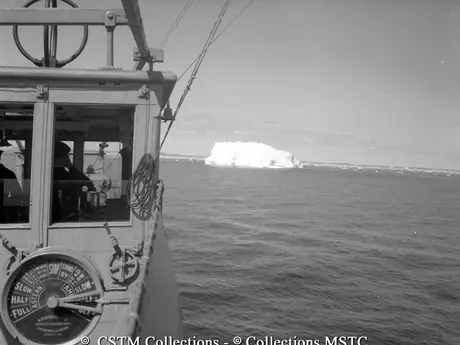 View of icebergs, in the North Atlantic, from the Lady Rodney