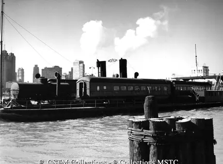 Train ferry S.S. Huron with the Detroit skyline in the background
S.S. Huron