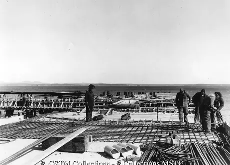 Construction of concrete slab of a new ferry terminal, Bar Harbor