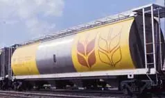 90 tonne alunimum cylindrical hopper car for grain, built for the Government of Canada by National Steel car Company in 1975