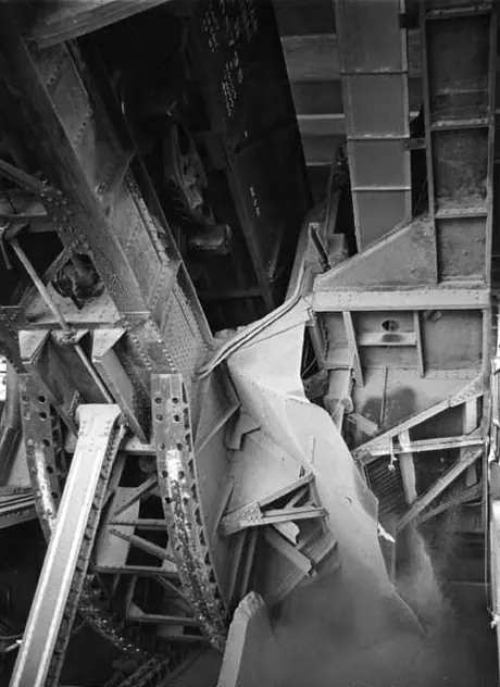 Wheat being dumped from a box car at a terminal grain elevator