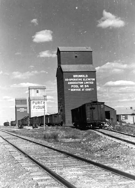 Grain elevators at Brunkild, Manitoba