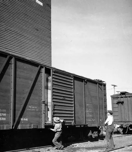 Closing a box car loaded with grain