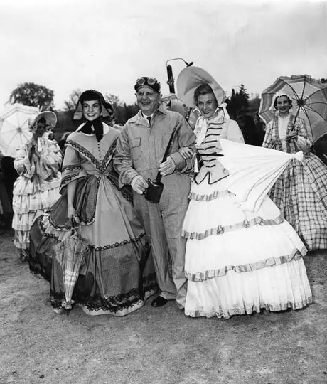 Ontario Premier Leslie Frost with costumed employees from the Museum Train