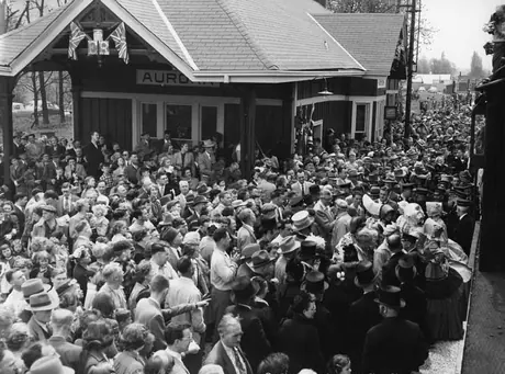 Crowds of people gathered at Aurora Station to see the Museum Train