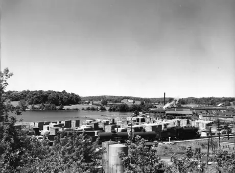 Muskoka Wood Products Mill, Huntsville, Ont. and freight train