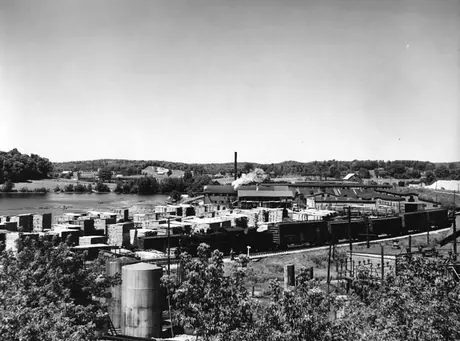 Muskoka Wood Products Mill, Huntsville, Ont. and freight train