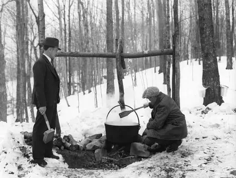 Station of Province of Quebec at Plessisville, April 2, 1940 - boiling the sap (outdoors)