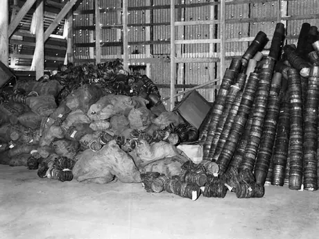 Station of Province of Quebec at Plessisville, April 2, 1940 - discarded old wooden containers for sap