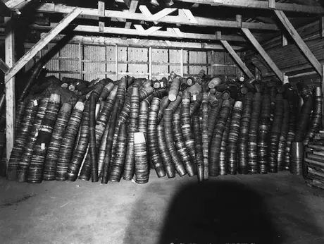 Station of Province of Quebec at Plessisville, April 2, 1940 - discarded old wooden containers for sap