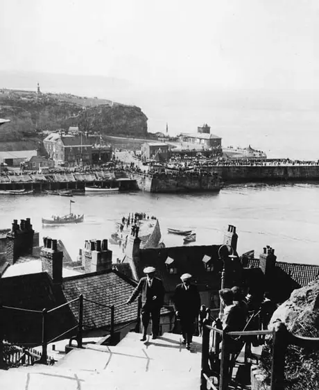England - Whitby church steps and harbor - Yorkshire