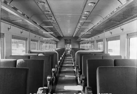 Interior of first class EM coach 5455, built by Canadian Car & Foundry Company in 1954