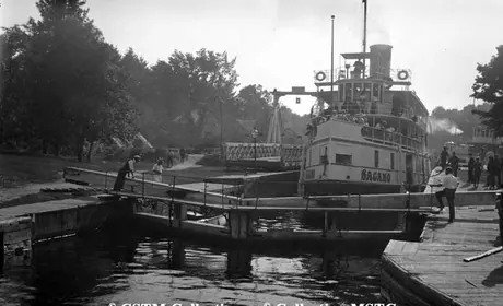 Sagamo passing through the Port Carling Locks, Muskoka