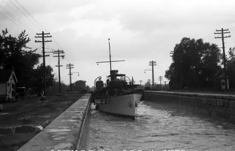 A ship passing through one of the locks of the Welland Canal