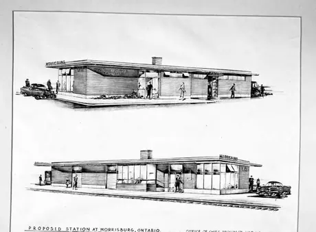 Proposed sketches for a new station in Morrisburg, Ontario