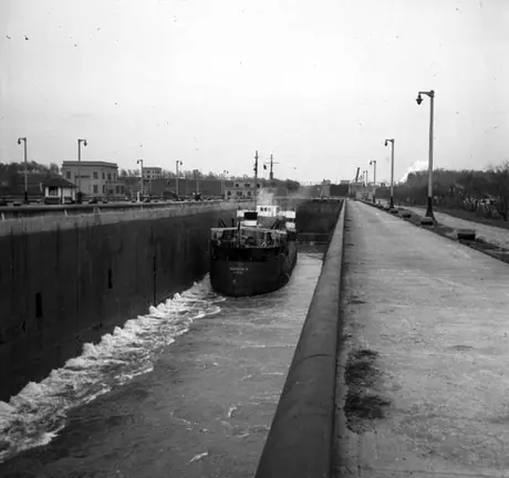 Cargo ship going through the locks of the Welland Canal