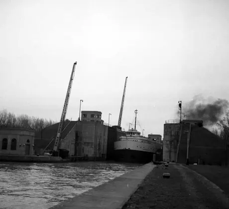 Cargo ship emerging from one of the locks on the Welland Canal