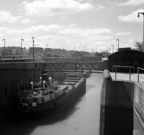 Ship going through the lock system on Welland Canal, Niagara Peninsula