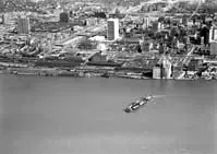 Aerial view of Windsor-Detroit train ferry