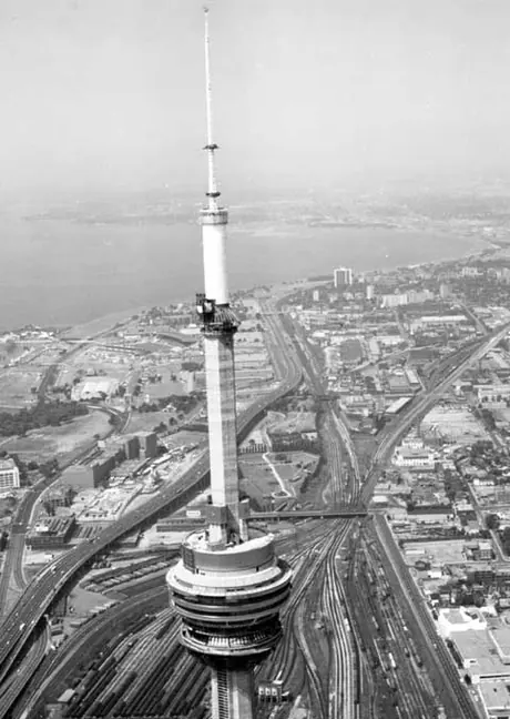 Aerial view showing the top of the CN Tower, Toronto