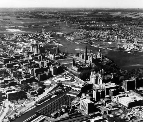 Aerial view of downtown Ottawa and Gatineau, Quebec